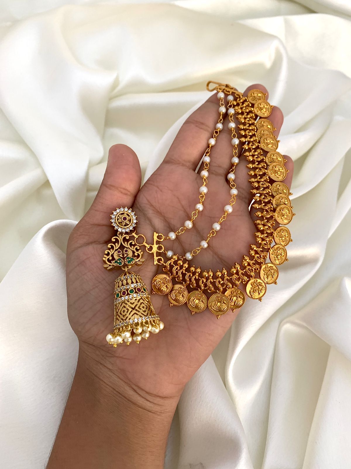 AD Antique Jhumkas  with Earchain AE04