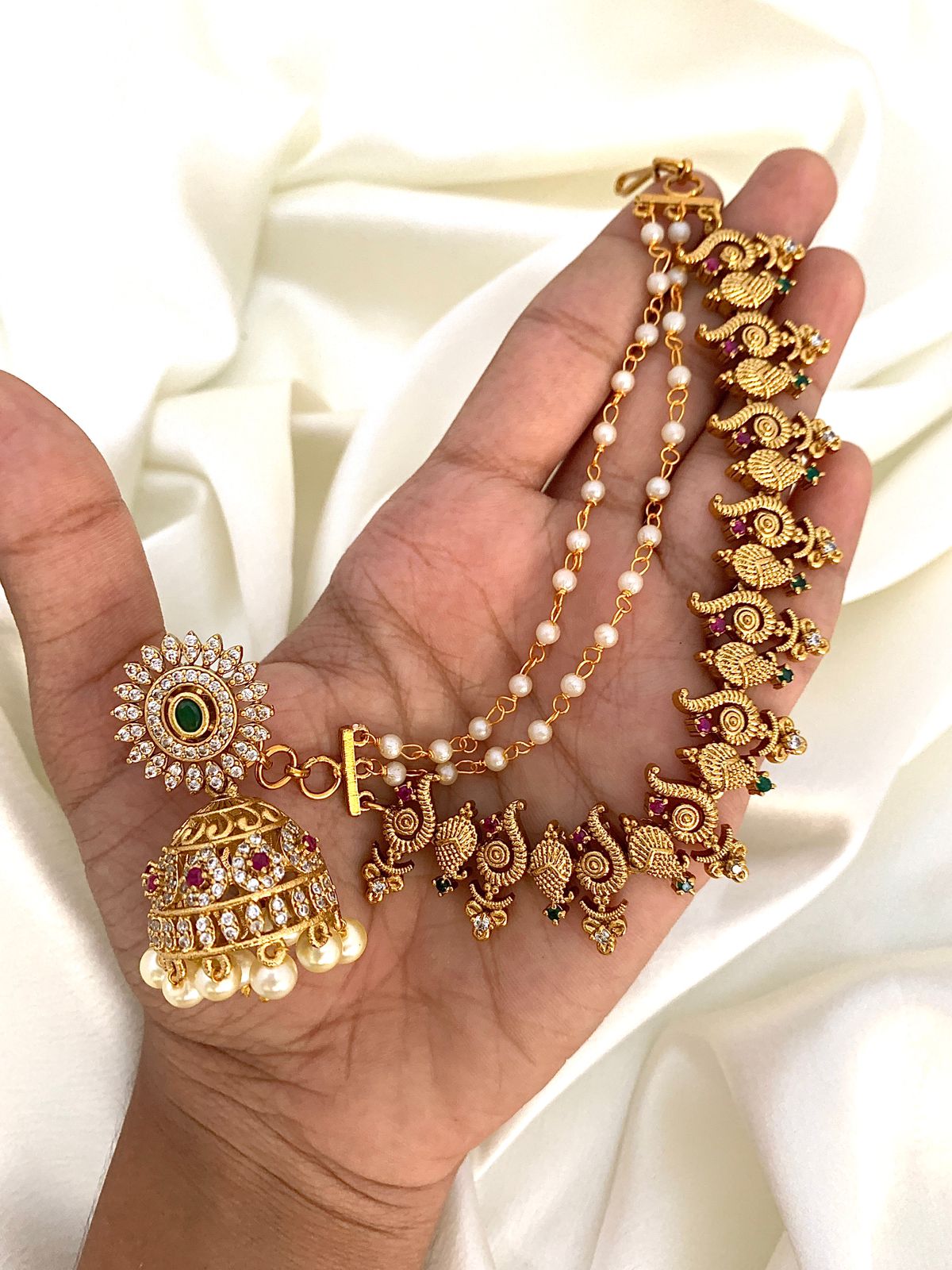 AD Antique Jhumkas with Earchain AE06