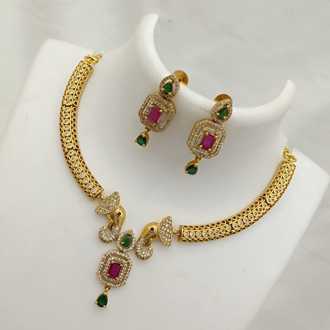 AD Elephant Design Multi CZ Necklace Set ADC5561