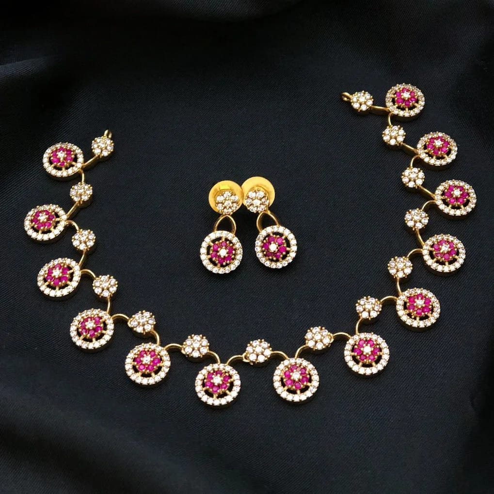 AD Floral Ruby Necklace Set ADC5568