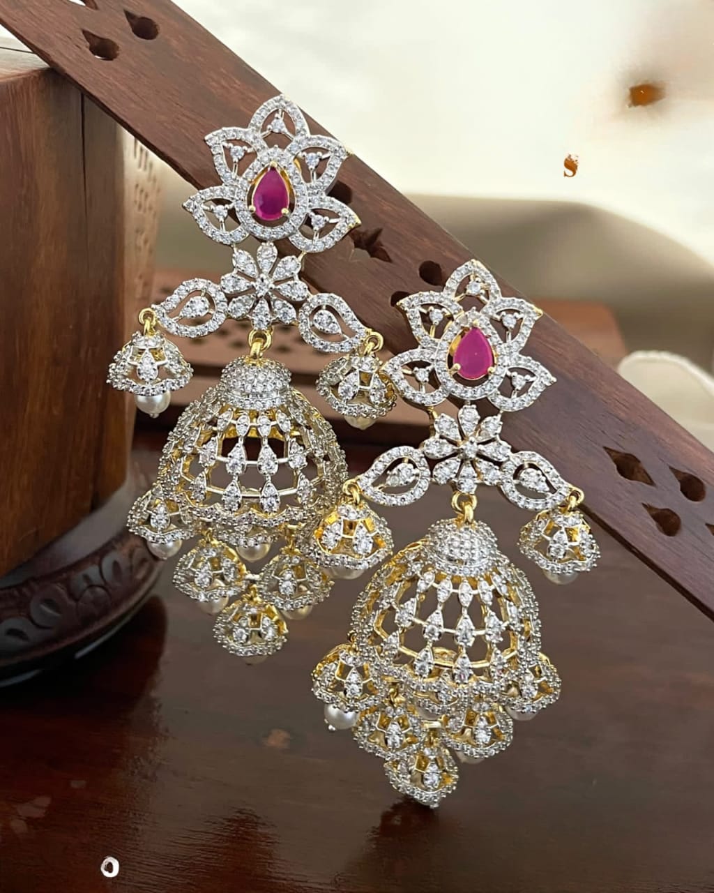 AD GJ Polish Ruby Bridal Layer Jhumkas SJ261