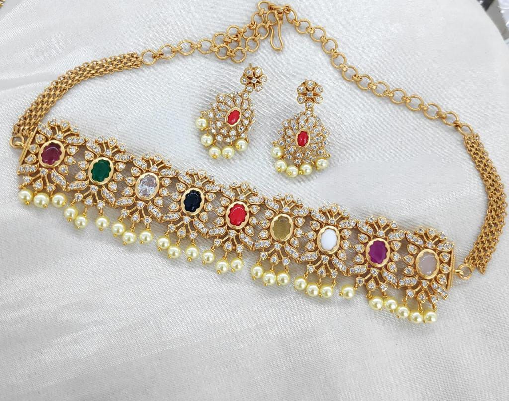AD Navaratna CZ Choker Set ADC5561