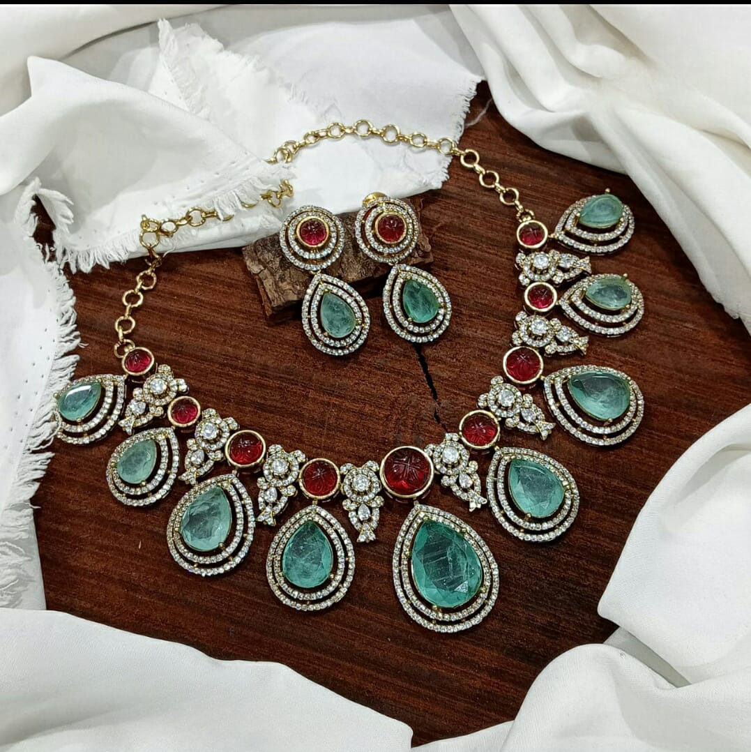 AD Ruby Green Necklace Set  SJ127 ( KeerthySuresh Mam Inspired Jewellery )