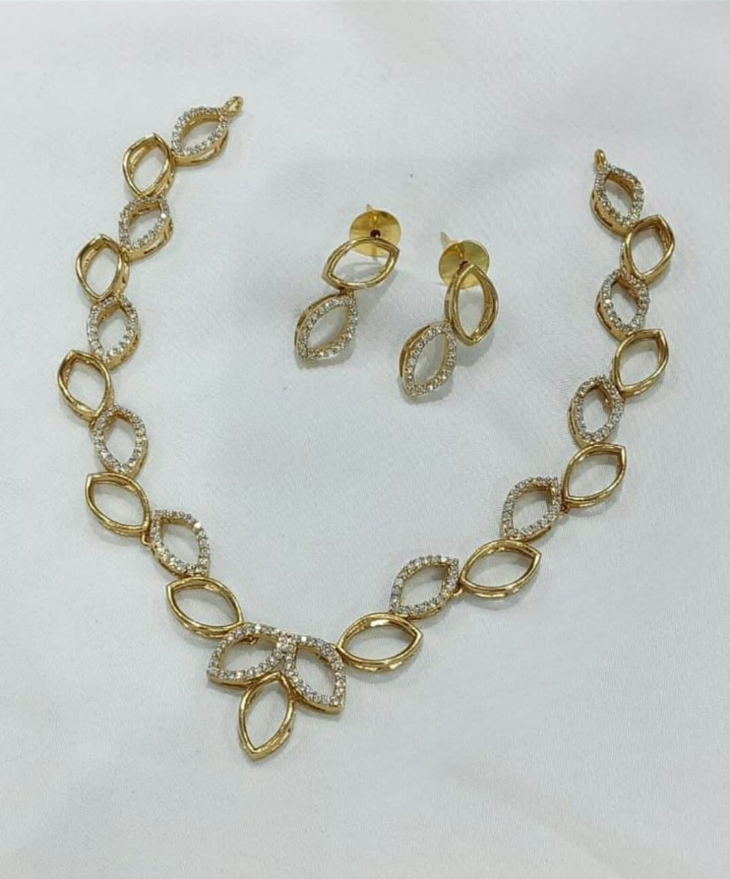 American Diamond Leaf Design CZ Necklace Set