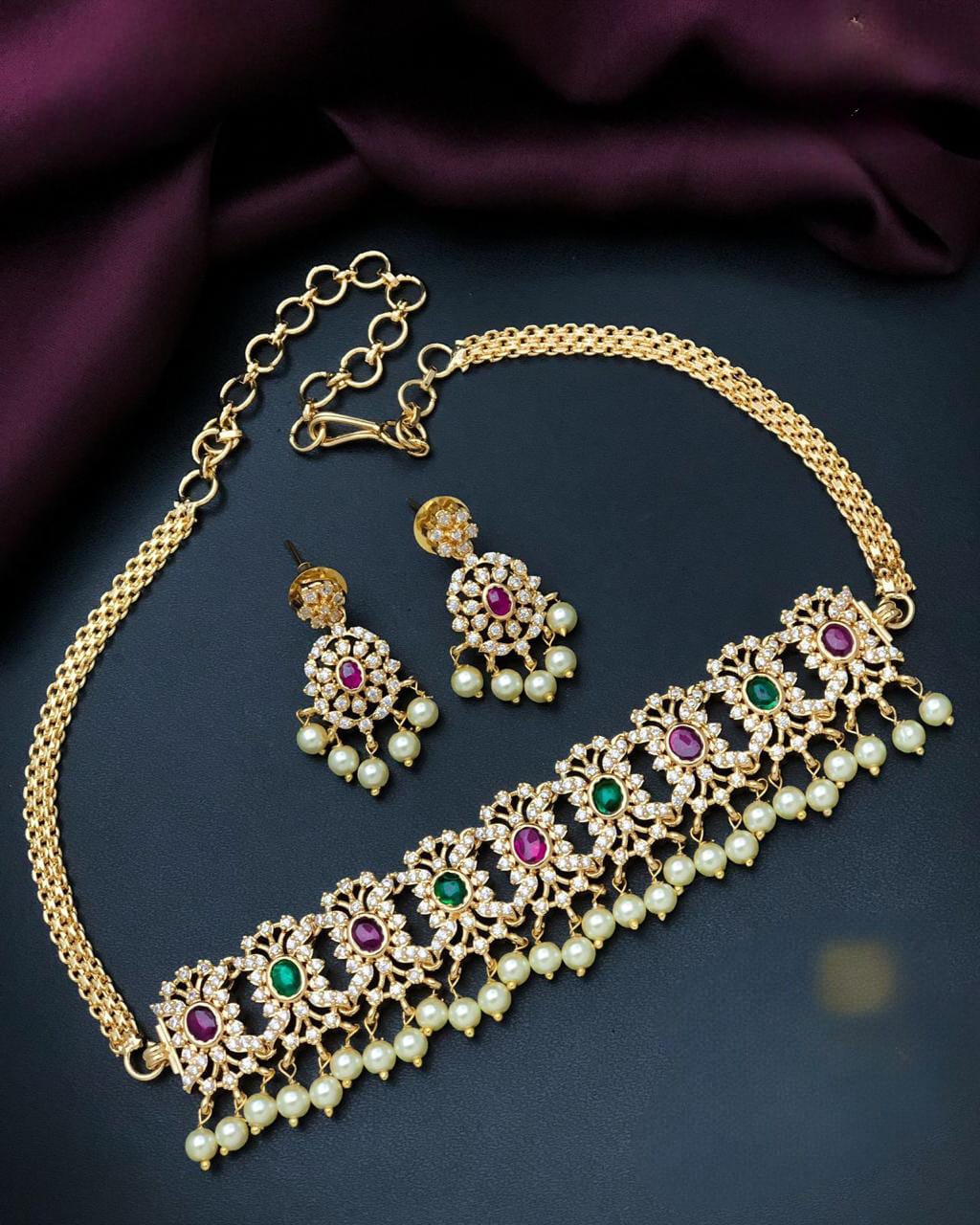 American Diamond Multi Choker Set