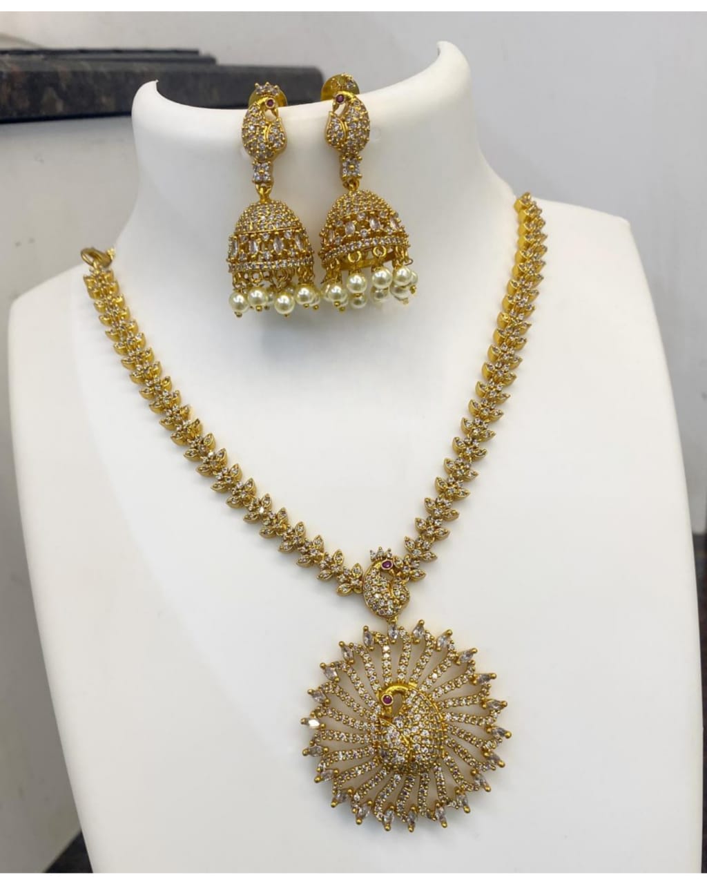 American Diamond Peacock Necklace Set