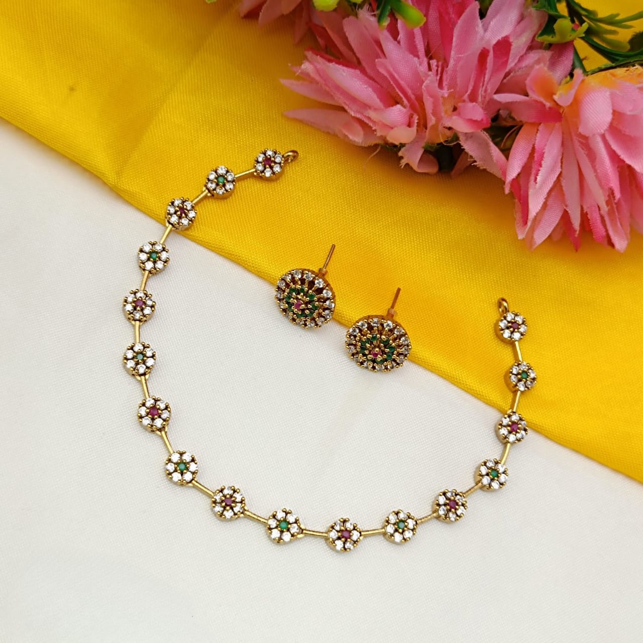 American Diamond Round Design CZ Necklace Set