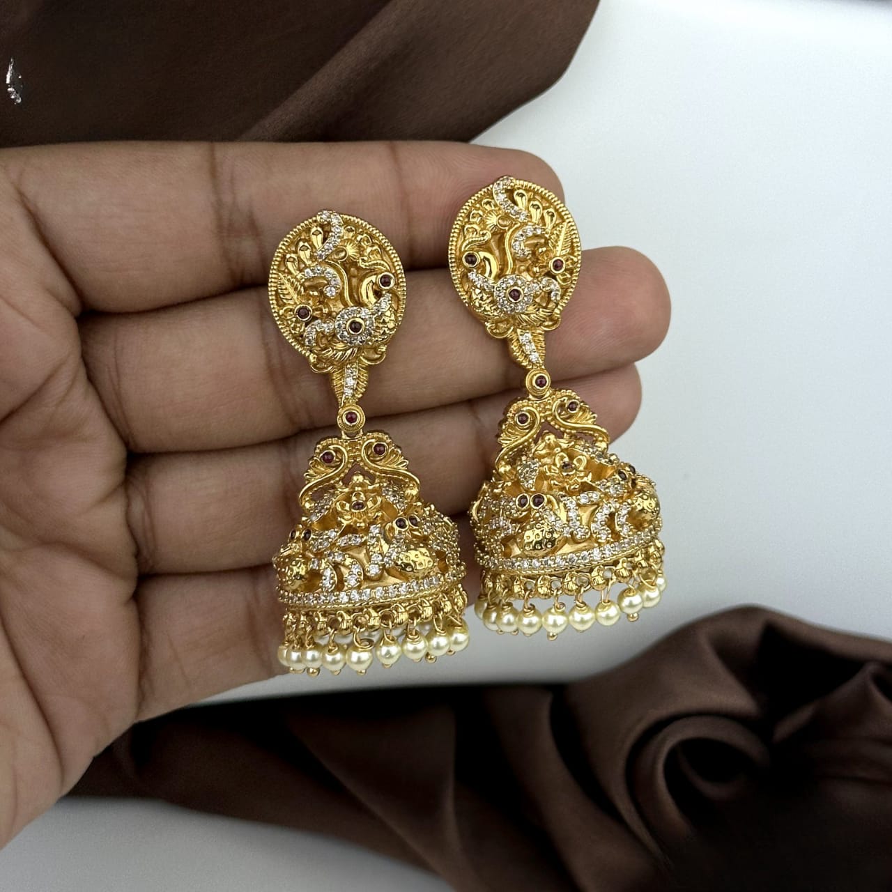 Antique Gold AD Peacock Jhumkas SJ159
