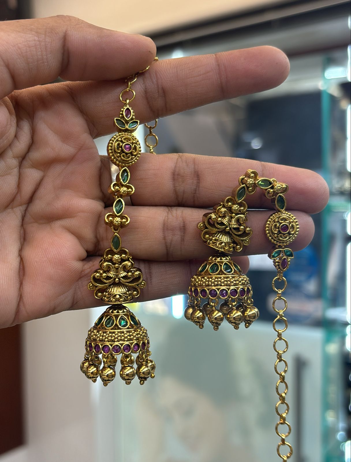 Antique Jhumkas With Mattal