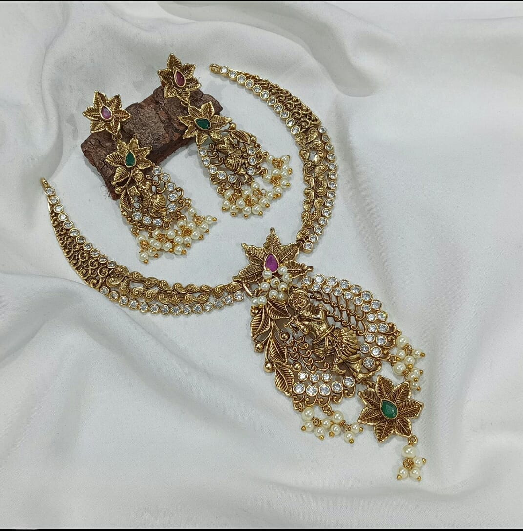 Antique Krishna AD Hasli Necklace Set SJ125