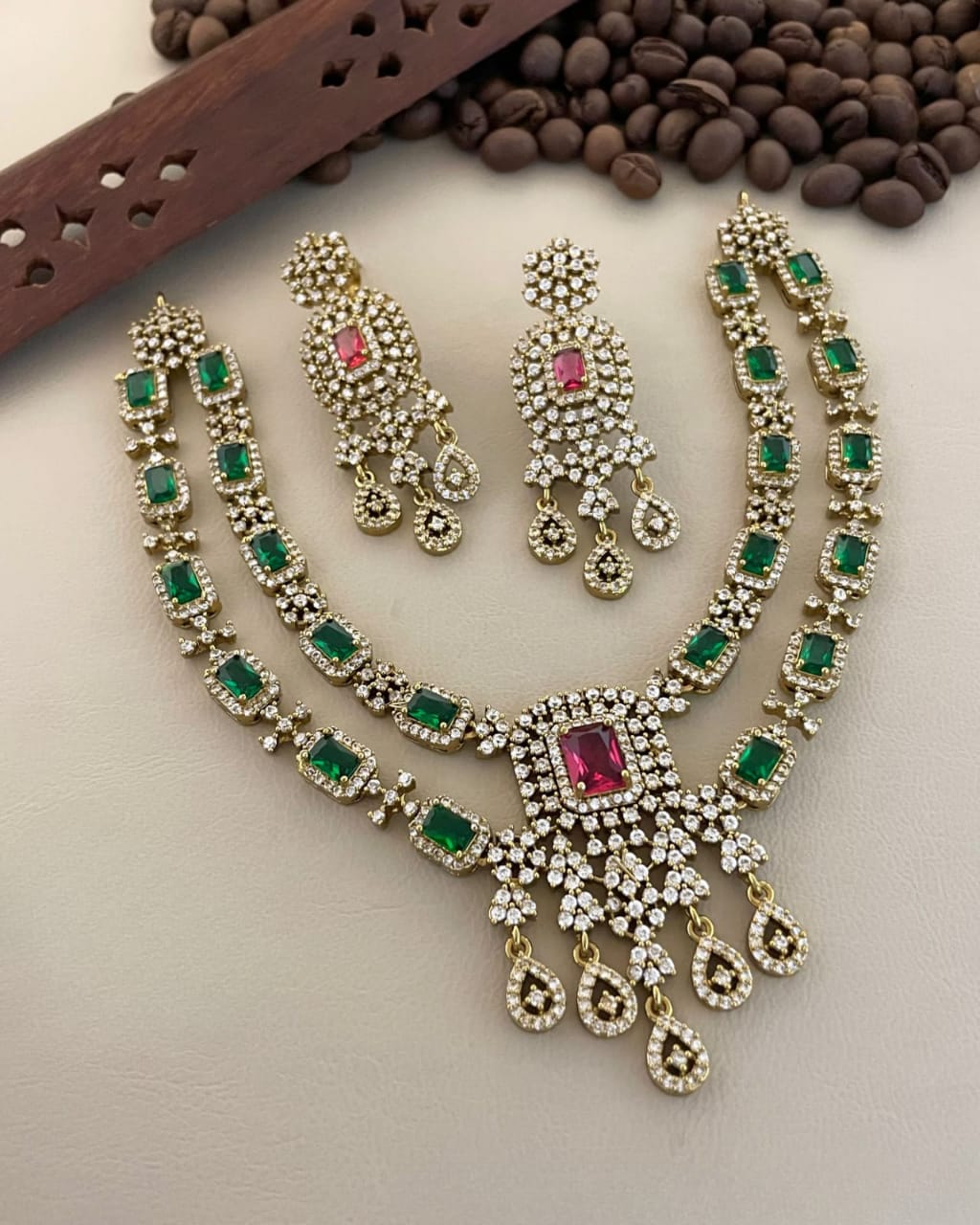 Bridal AD Ruby Emerald Necklace SJ263