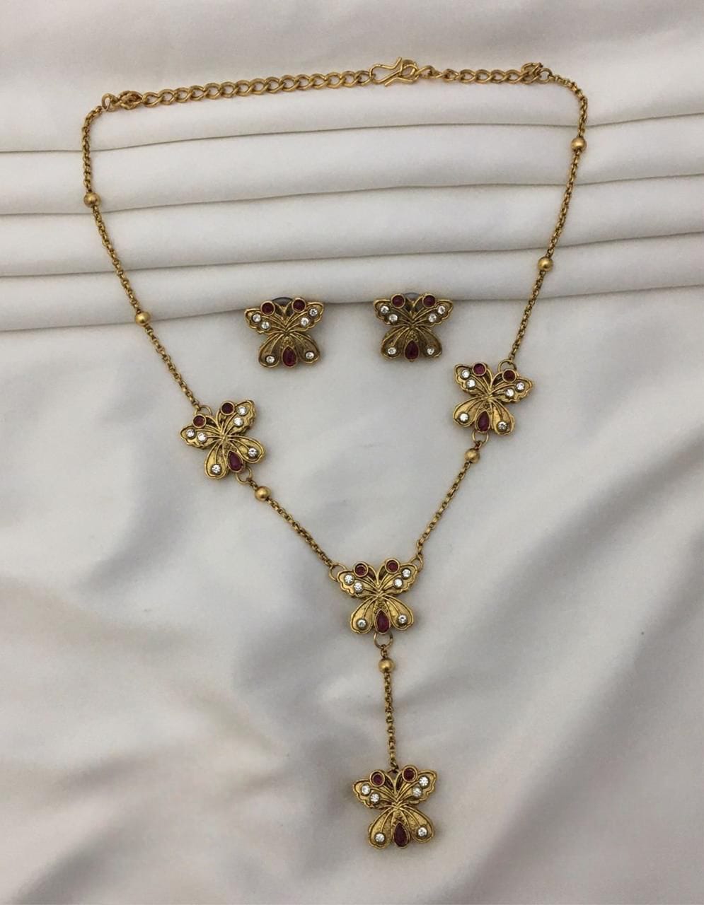 Butterfly Design Ruby Necklace Set Ns1010
