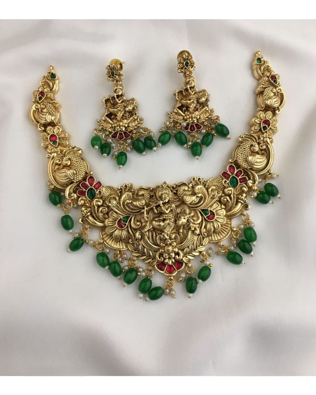 Krishna Green Beads Necklace Set