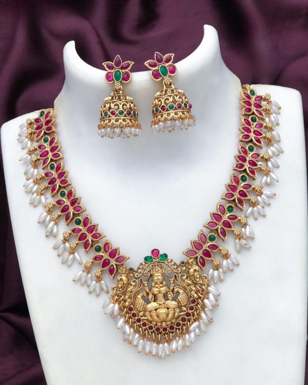 Lotus Pearl Drop Necklace Set SJ164