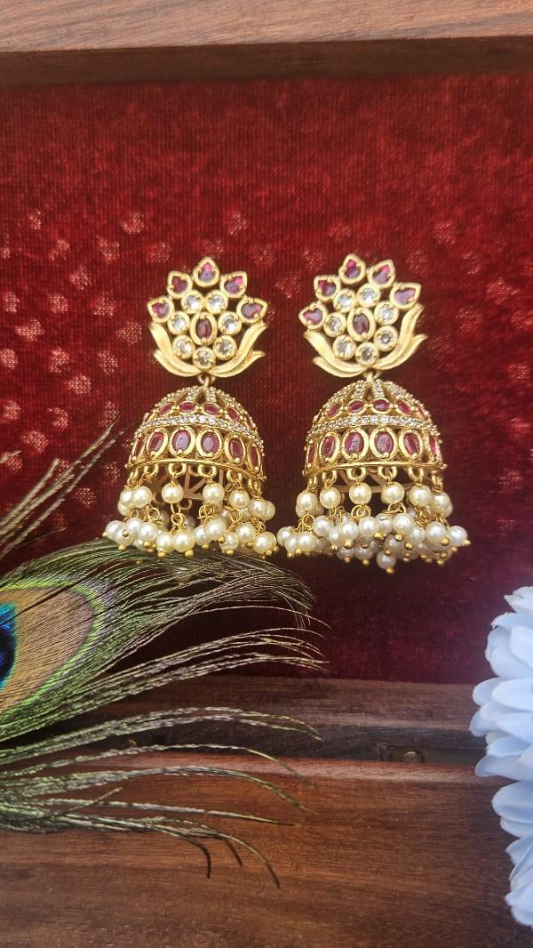 Lotus Pearl Red Jhumkas SJ225