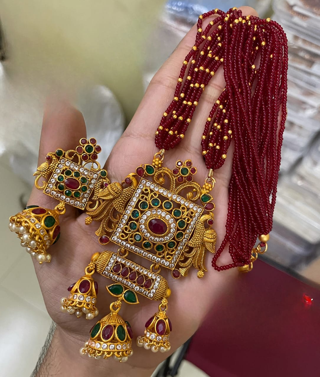 Maroon Golden Mala