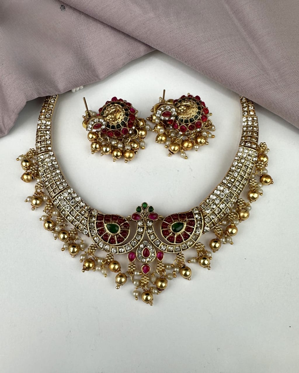 Peacock Golden Beads Necklace Set