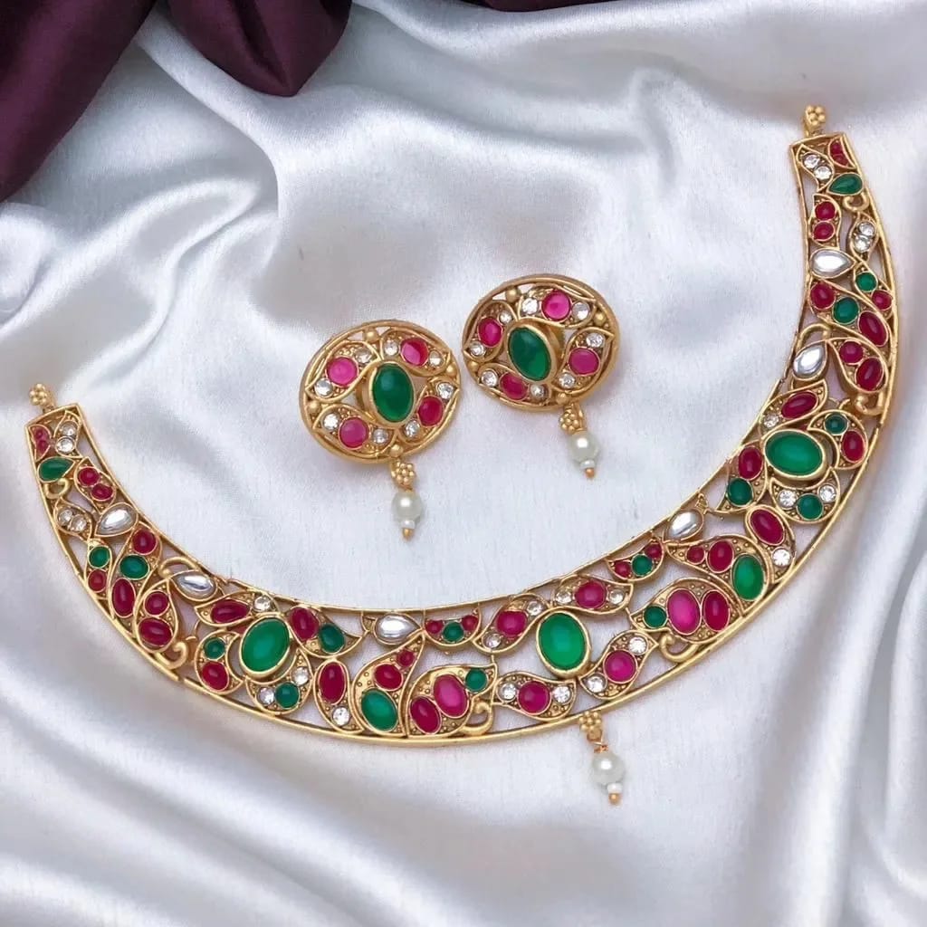 Round Ruby Green Necklace Set Ns1005