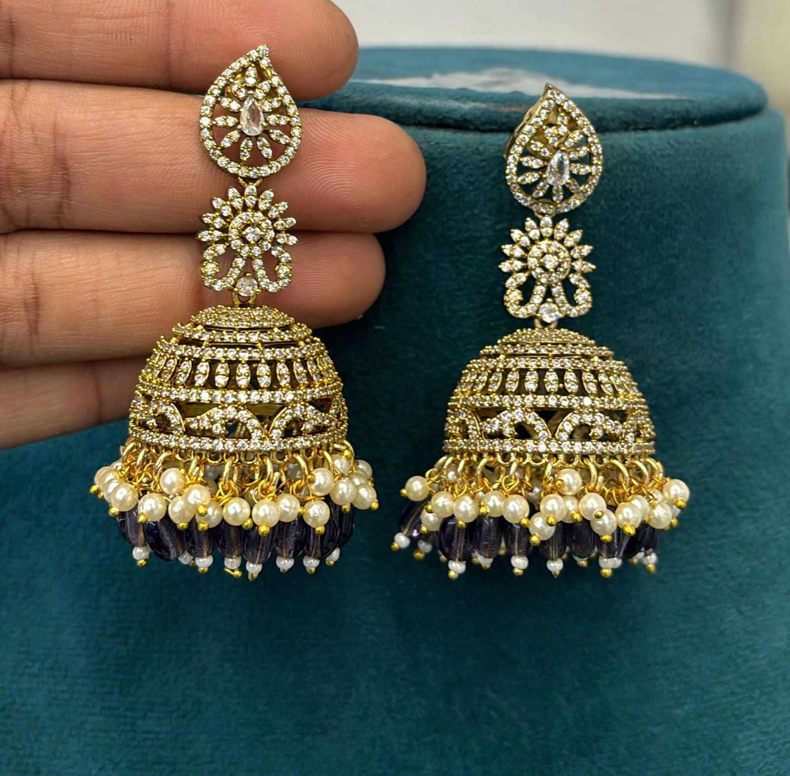 Victorian Violet Beads Jhumkas